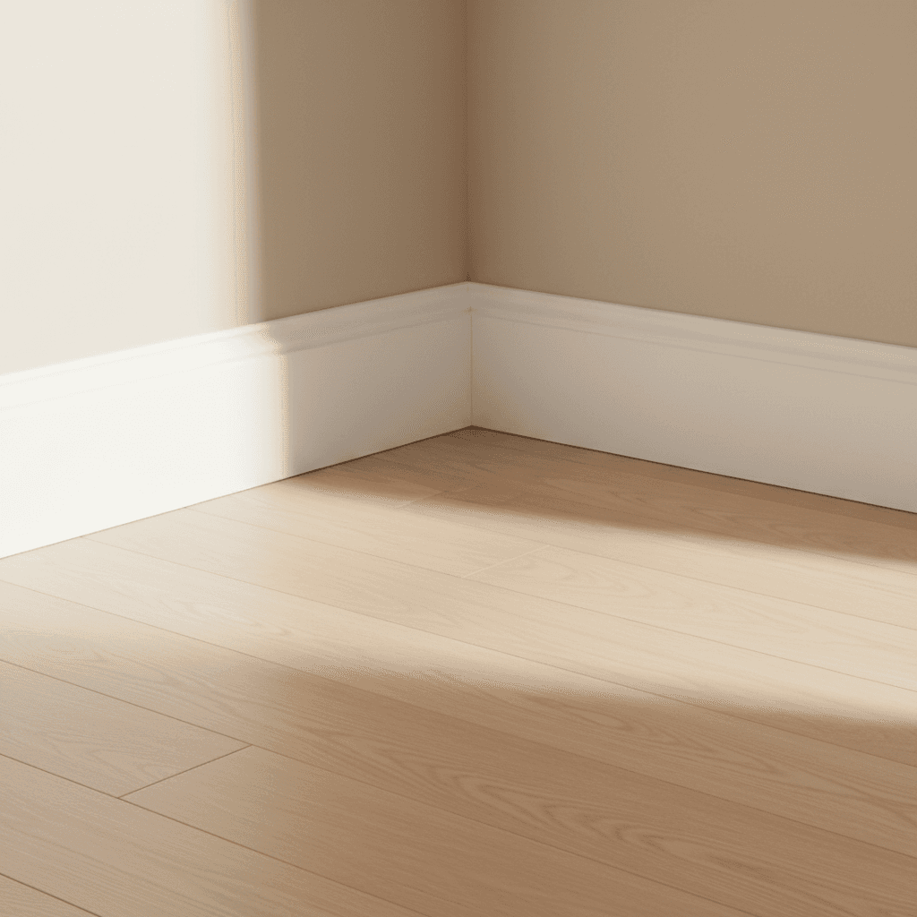 Clean baseboard and hardwood floor corner